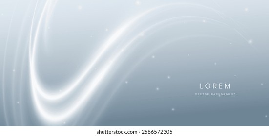 Abstract white wave lines on grey background with lighting effect sparkle. Vector illustration