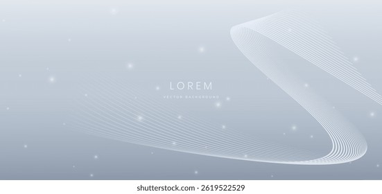 Abstract white wave lines on grey background. with lighting effect sparkle. Vector illustration