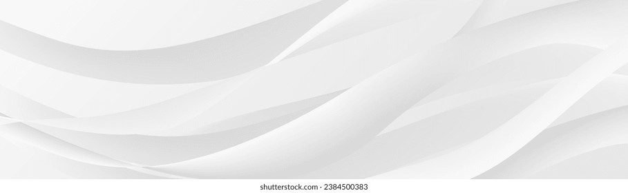 Abstract white wave silk texture background. Trendy minimal horizontal white banner. Vector illustration