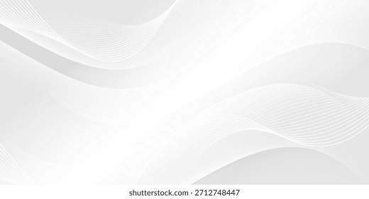 Abstract white wave vector background. Elegant dynamic waves design. Smooth and clean graphic pattern. Modern soft gradient texture. Vector Illustration