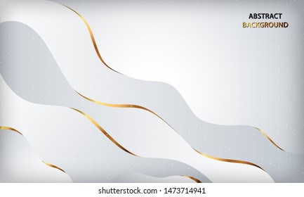 Abstract white waves background with golden line decoration. Modern luxury background concept.