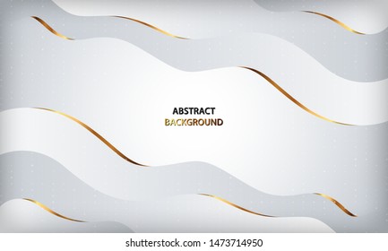 Abstract white waves background with golden line decoration. Modern luxury background concept.