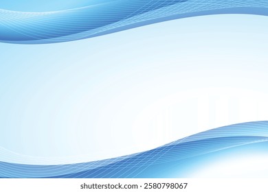 Abstract white wavy glowing lines on a blue background. Premium background design with diagonal blue line pattern.