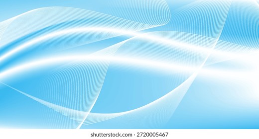 Abstractas líneas onduladas blancas brillantes sobre un fondo azul. Patrón digital futurista de alta tecnología. Concepto de atención de salud.