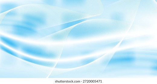 Abstractas líneas onduladas blancas brillantes sobre un fondo azul. Patrón digital futurista de alta tecnología. Concepto de atención de salud.