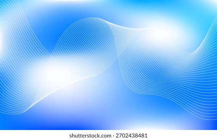Líneas onduladas blancas Abstractas que fluyen en fondo degradado de malla azul y blanca, composición moderna de ondas dinámicas. Conveniente para el cartel, tarjeta, Anuncio, telón de fondo, folleto, cubierta, Fondo de pantalla, Web
