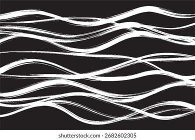 Abstract White Wavy Lines on Black Background