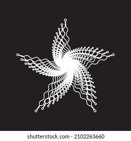 Abstract white wavy lines Spirograph rotates winged star logo on black background. Vector illustration.