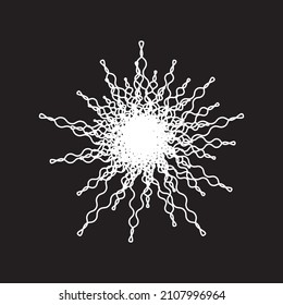 Abstract white wavy lines Spirograph rotates circle logo on black background. Vector illustration.