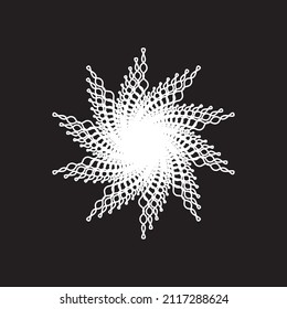 Abstract white wavy lines Spirograph rotates star logo on black background. Vector illustration.