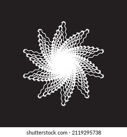 Abstract white wavy lines Spirograph rotates star logo on black background. Vector illustration.