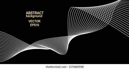 Abstract white wavy vector triangles on a black background. Op art. Curved shapes. For prints, web and template
