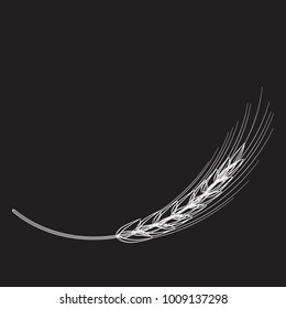 Abstract white wheat spike on a black background. Vector illustration.