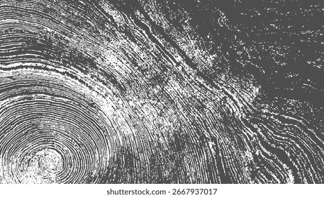 Abstract white wood grain texture with concentric rings and organic lines on a gray background.
