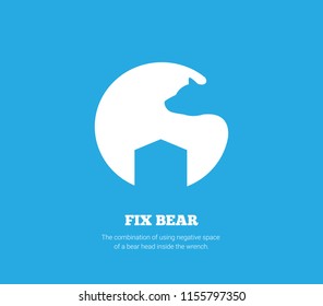 Abstract white wrench with bear silhouette
