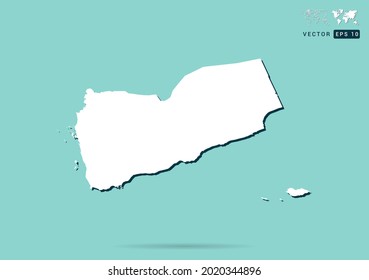 Resumen del mapa blanco de Yemen y sombra negra sobre el vector de fondo verde.
