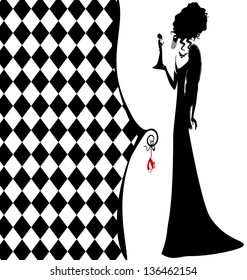 abstract white-black background with a silhouette of high lady