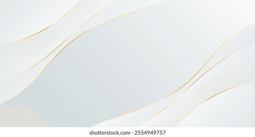 Abstract white-gray luxury background with gold lines. Elegant wave modern wallpapers. Suitable for templates, banners, cards, sales, ads, events, awards, web and pages