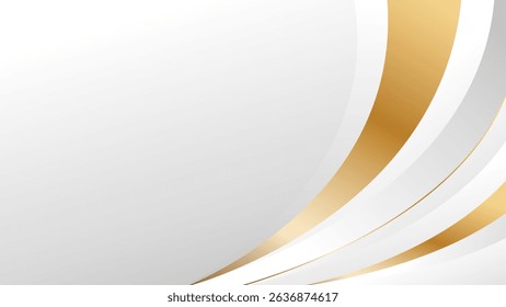 Abstract white-gray luxury curve background with gold lines. Elegant minimalist wallpaper design for banner, templates, presentation, brochure, cover, website, page and more