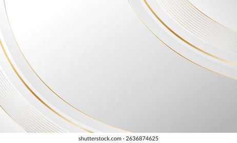 Abstract white-gray luxury curve background with gold lines. Elegant minimalist wallpaper design for banner, templates, presentation, brochure, cover, website, page and more