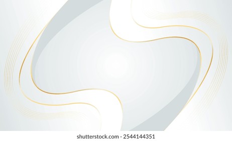Abstract white-gray luxury wave background with gold lines. Elegant modern wallpapers. Suitable for templates, banners, cards, sales, ads, events, awards, web and pages