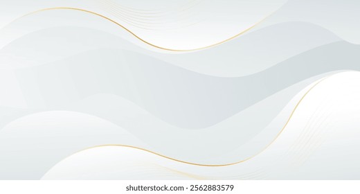Abstract white-gray luxury wave background with gold lines. Elegant gradient modern wallpapers. Suitable for templates, banners, sales, ads, events, awards, web and pages