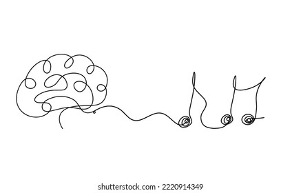 Abstract whole note with brain as continuous lines drawing on white background.Vector