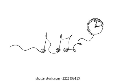 Abstract whole note with clock as continuous lines drawing on white background.Vector