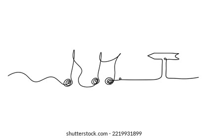 Abstract whole note with direction as continuous lines drawing on white background.Vector
