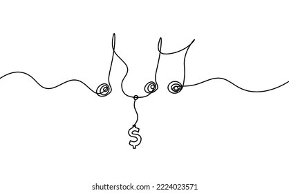 Abstract whole note with dollar as continuous lines drawing on white background. Vector