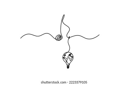 Abstract whole note with globe light bulb as continuous lines drawing on white background. Vector