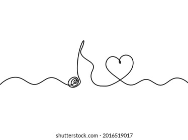 Abstract whole note with heart as continuous lines drawing on white background. Vector