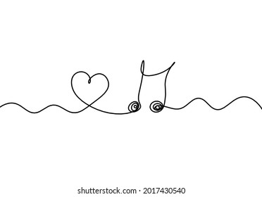 Abstract whole note with heart as continuous lines drawing on white background. Vector