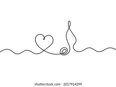 Resumen nota completa con el corazón como líneas continuas dibujando sobre fondo blanco. Vector