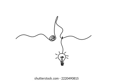 Abstract whole note with light bulb as continuous lines drawing on white background.Vector