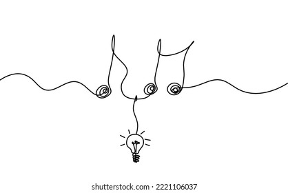 Abstract whole note with light bulb as continuous lines drawing on white background.Vector