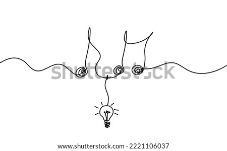 Abstract whole note with light bulb as continuous lines drawing on white background.Vector
