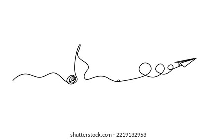 Abstract whole note with plane as continuous lines drawing on white background	
.Vector