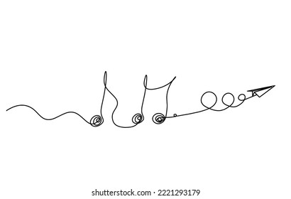 Abstract whole note with plane as continuous lines drawing on white background	
.Vector