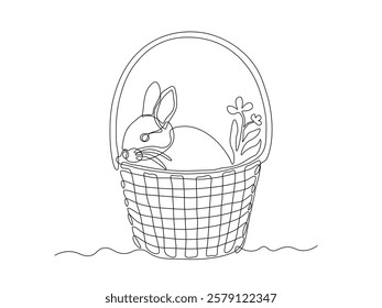 Abstract wicker basket the Easter bunny. continuous single one line art hand drawing sketch logo