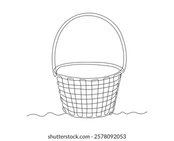 Abstract wicker empty basket, wicker rods, pannier. continuous single one line art hand drawing sketch logo