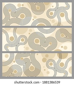 Abstract wide backgrounds set in Zen garden japanese decoration - circles of stones and wavy spirals