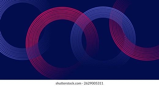 Plano de fundo amplo e abstrato com linhas circulares. Projeto de arte de linha de faixa geométrica. Modernas linhas de gradiente azul e rosa. Conceito futurista. Terno para cartaz, banner, capa, cabeçalho, site