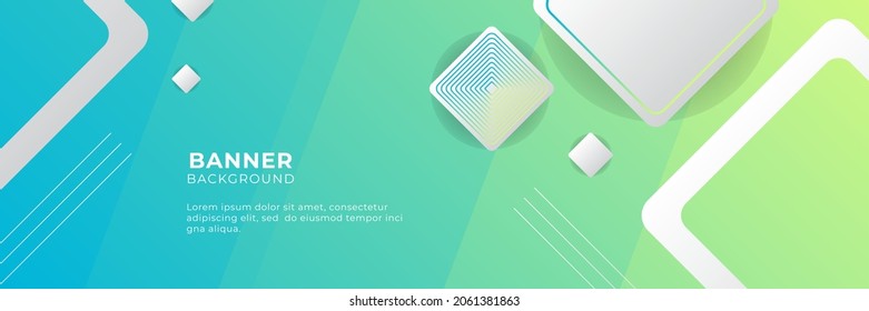 Abstract wide banner background with geometric shapes, stripes, waves, and technology digital elements