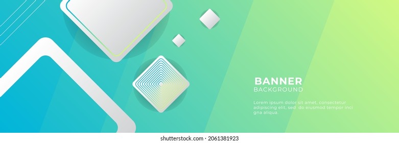 Abstract wide banner background with geometric shapes, stripes, waves, and technology digital elements