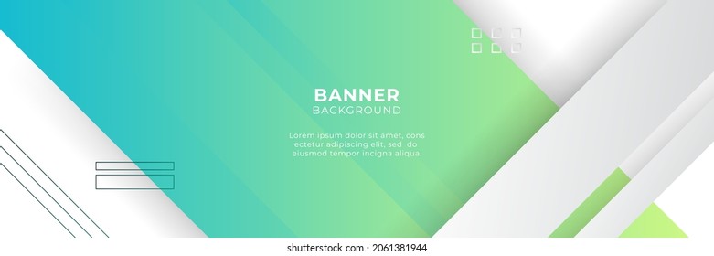 Abstract wide banner background with geometric shapes, stripes, waves, and technology digital elements
