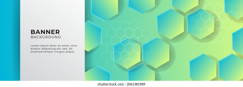 Resumen de fondo ancho de pancarta con formas geométricas, rayas, ondas y elementos digitales tecnológicos