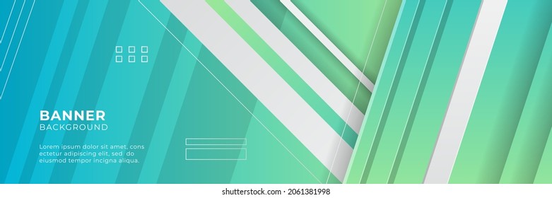 Abstrakter, breiter Bannerhintergrund mit geometrischen Formen, Streifen, Wellen und digitalen Elementen der Technologie