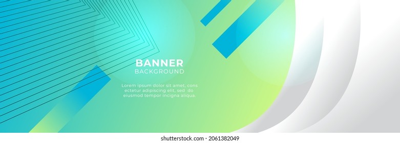 Abstract wide banner background with geometric shapes, stripes, waves, and technology digital elements