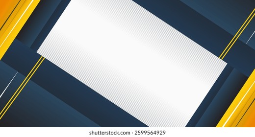 Abstract wide banner background with space for text. Modern dark blue and yellow geometric shapes with shadow. Elegant design vector